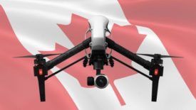 drone image over flag of Canada