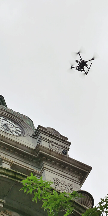 Drone over Sinclair Centre in Vancouver
