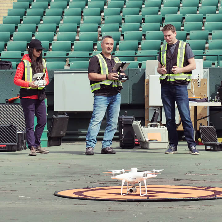 Drone on ground of Commonwealth Stadium